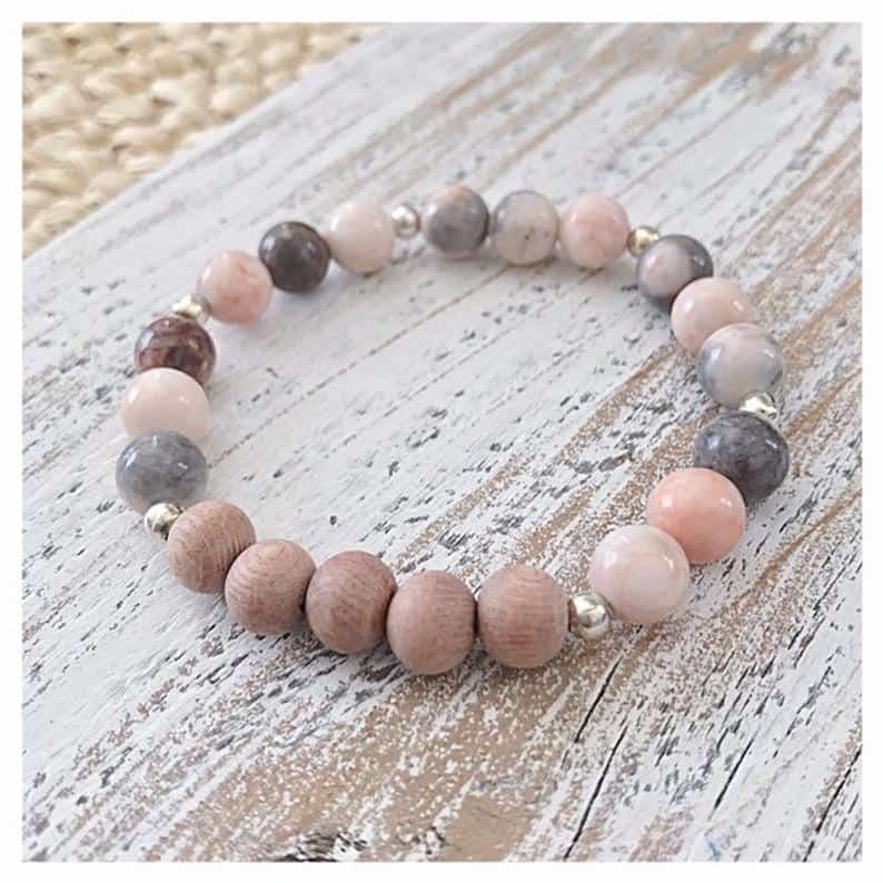 BEST SELLER Essential Oil Diffuser Bracelet | Rosewood + Gemstone Beaded Bracelet | Aromatherapy Bracelet | Pink Zebra Jasper
