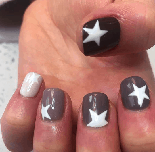 gray nails with white stars