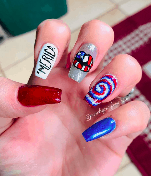 nails with America name and colors on it