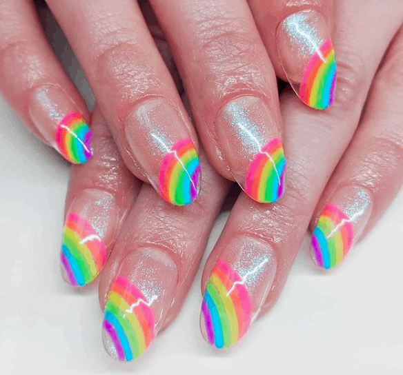 colorless nails with touch of rainbow colors