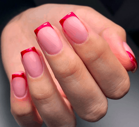 nude nails with red tips