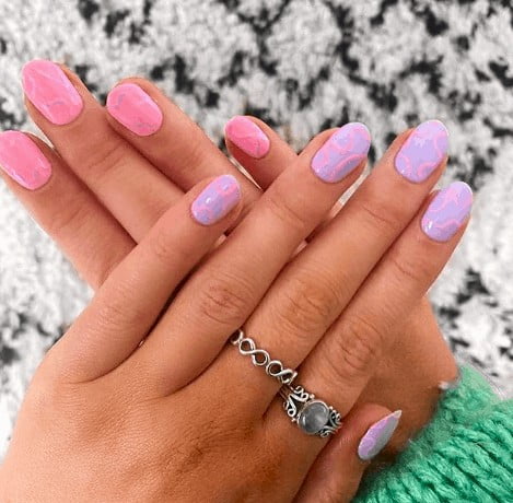 indie nail designs with lavender colors at the left hand and pink colors at the right hand