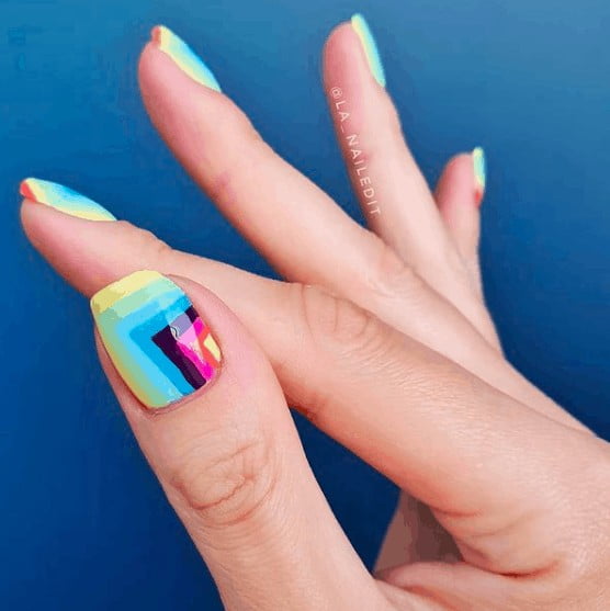 indie nails with rainbow colors