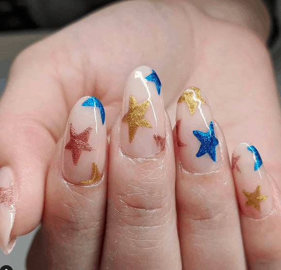 nails with sparkling American flag stars