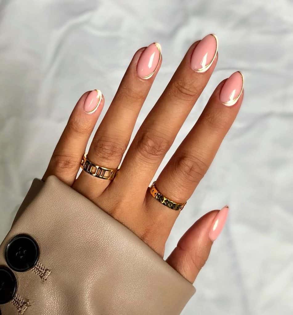 light pink with gold around the nails
