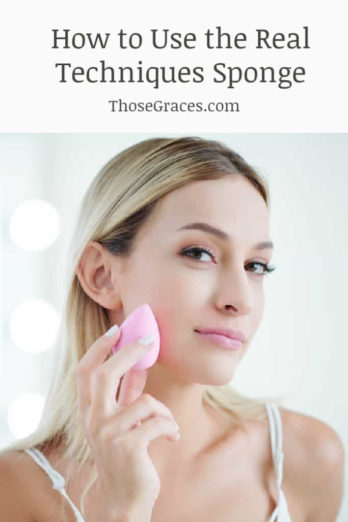 woman demonstrating how to use the real technique pink miracle sponge