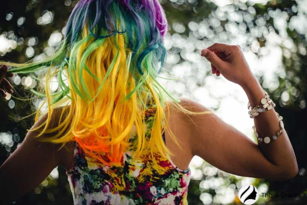 lady with a rainbow colored hair