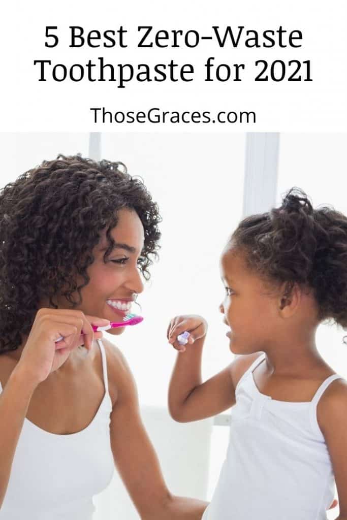 a mother and daughter brushing teeth together using the best zero waste toothpaste