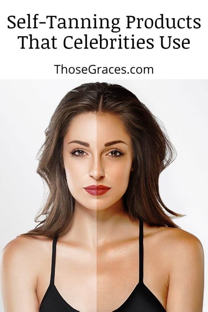 a woman with two skin tones: left side is natural white and the right side is after tanning