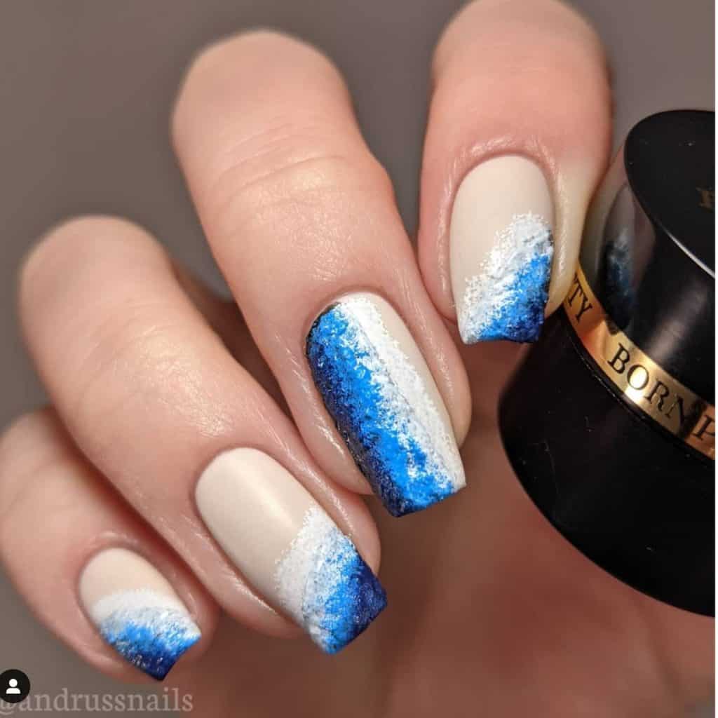 blue and white nail art