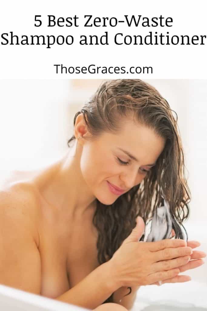 a beautiful lady putting a zero waste shampoo on her long hair