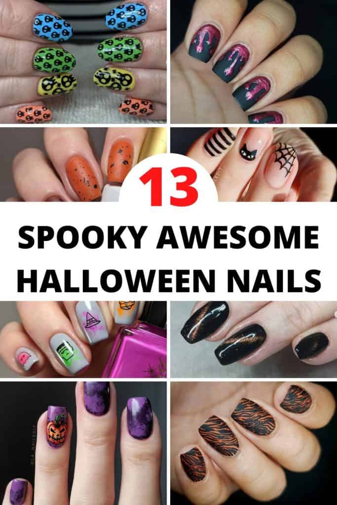 collage of halloween nail designs