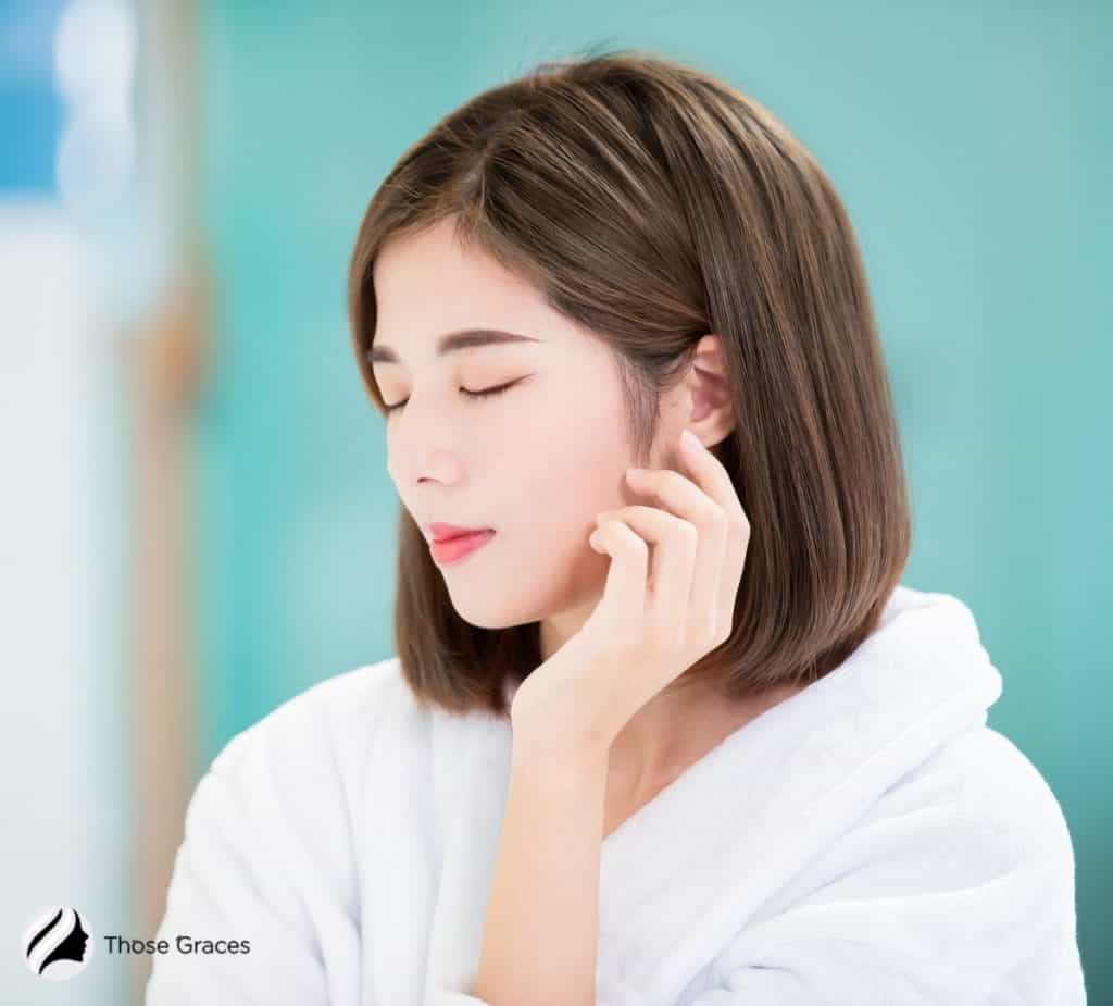 a flawless Korean lady in a robe