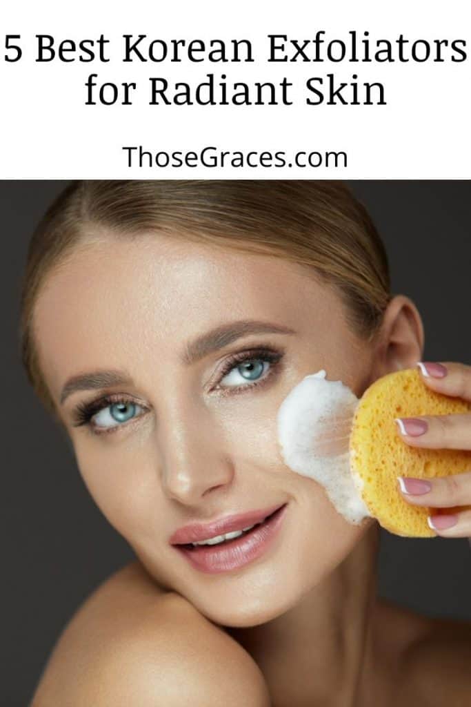 woman scrubbing her face with a foam and Korean exfoliator