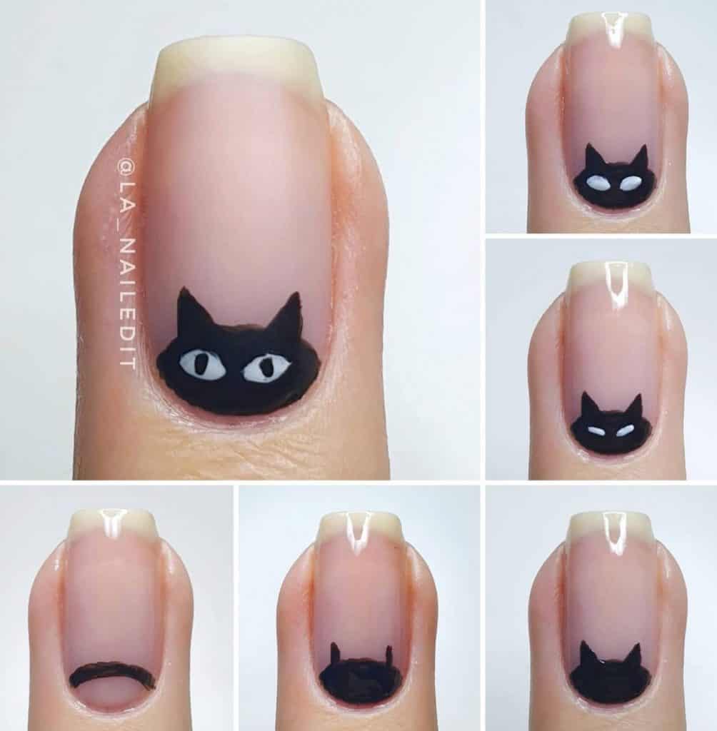 black kitty nail design