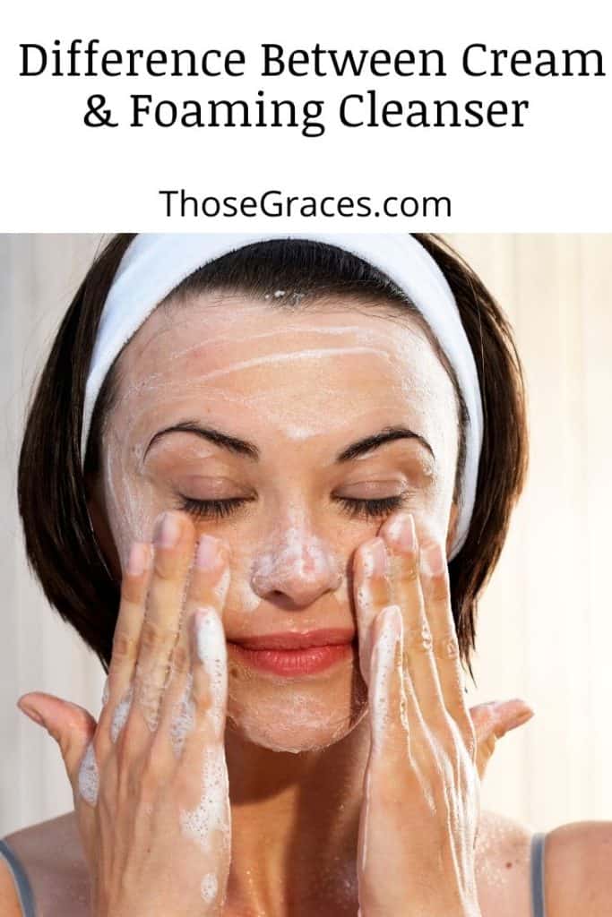 woman with white hairband washing her face with cream cleanser