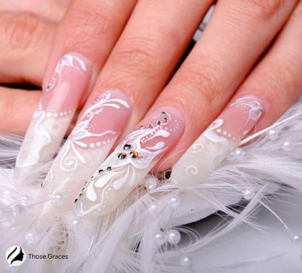 long silk wrap nails with butterfly design