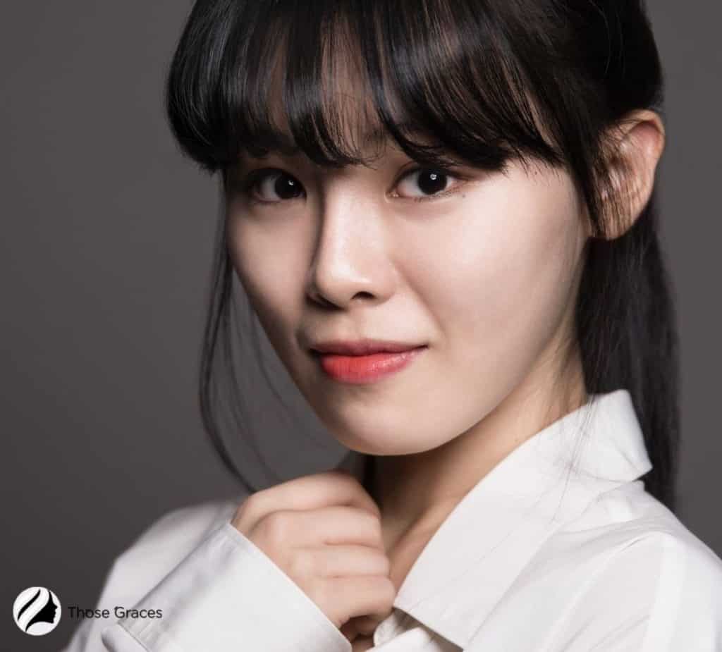 close-up shot of a Korean with perfect Korean bangs