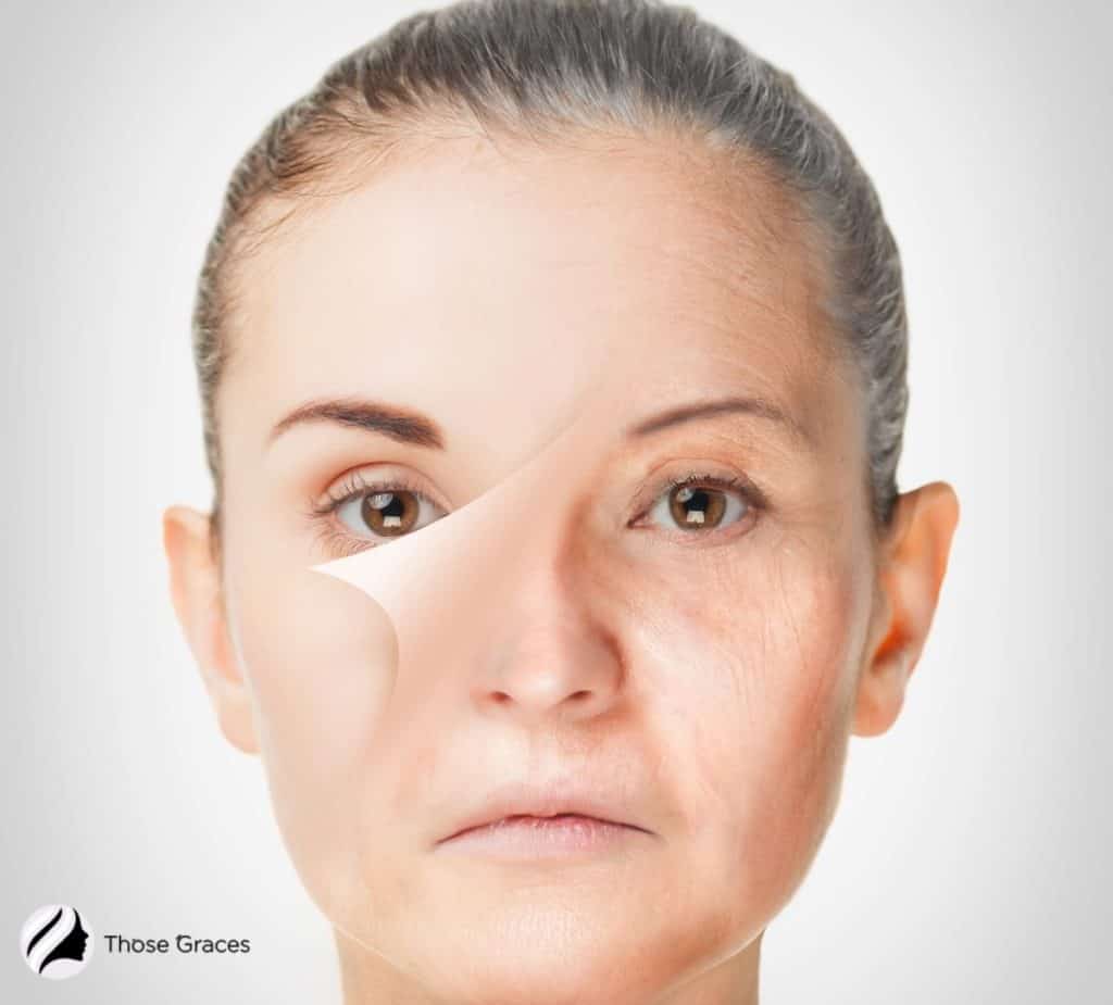 lady with face half beautiful and half aging