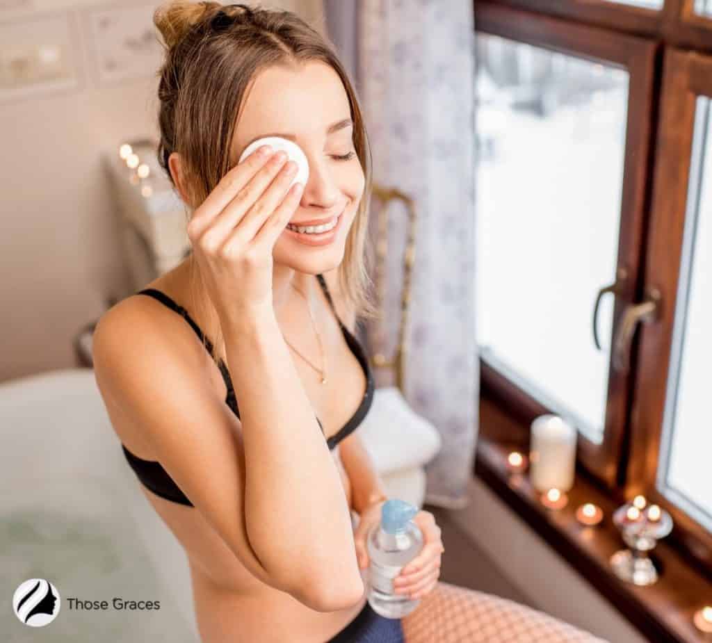 a girl feeling relax using korean toners