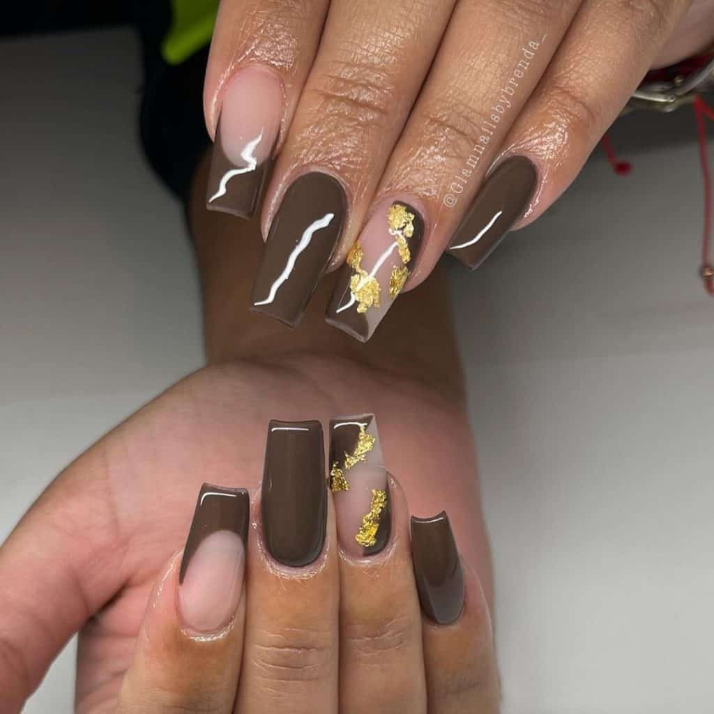 brown and gold nails