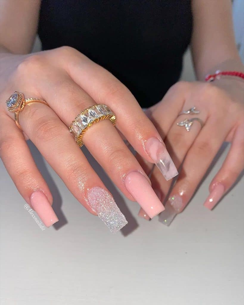 clear and soft pink nails