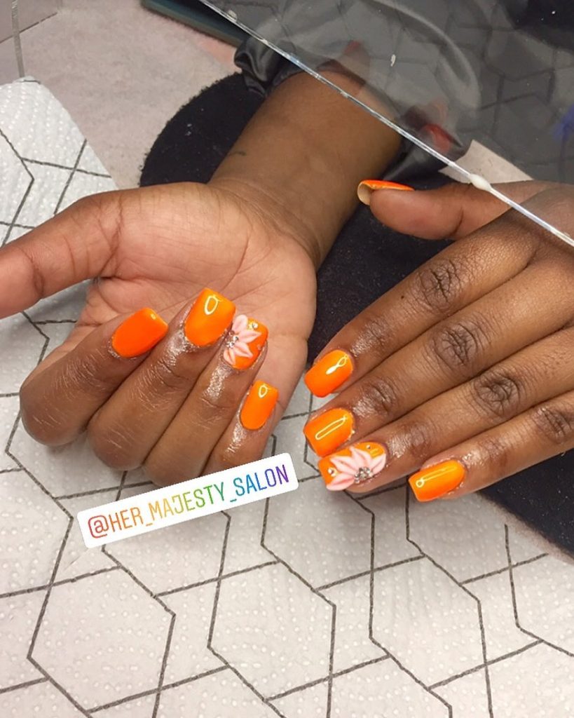 Flower Orange Nail Design