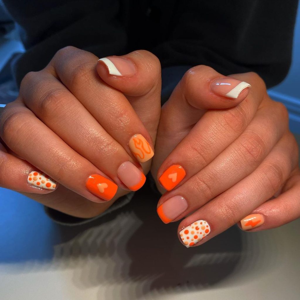 Mix and Match Orange Nails