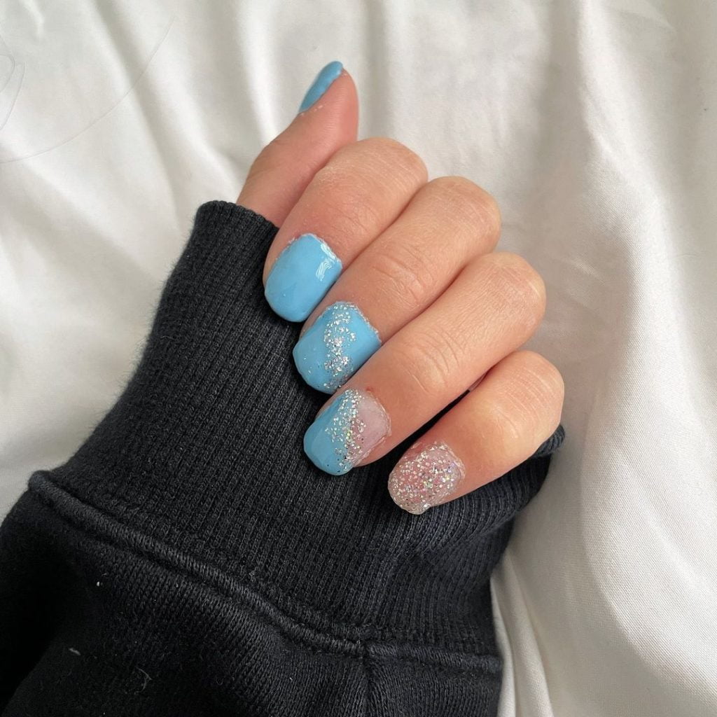 glitter blue Short Blue Gel Nails