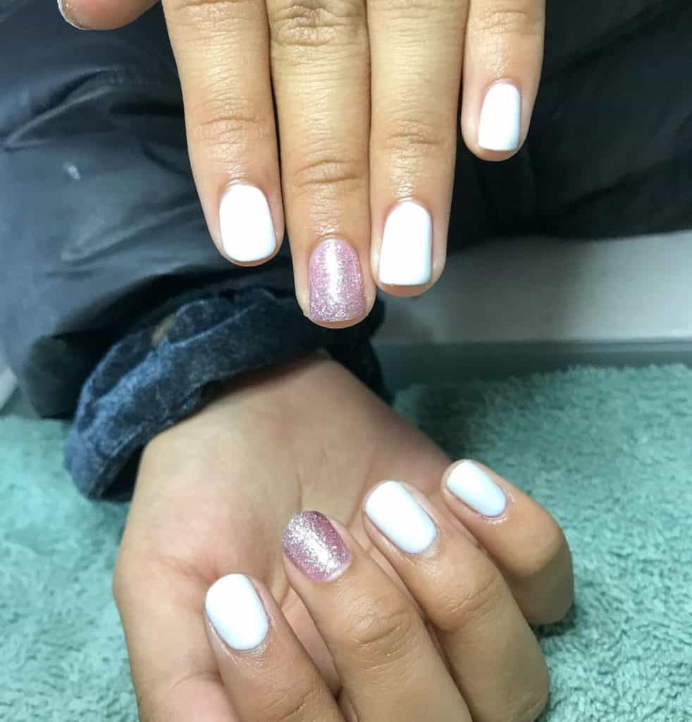 Pink Accent White Gel Nails