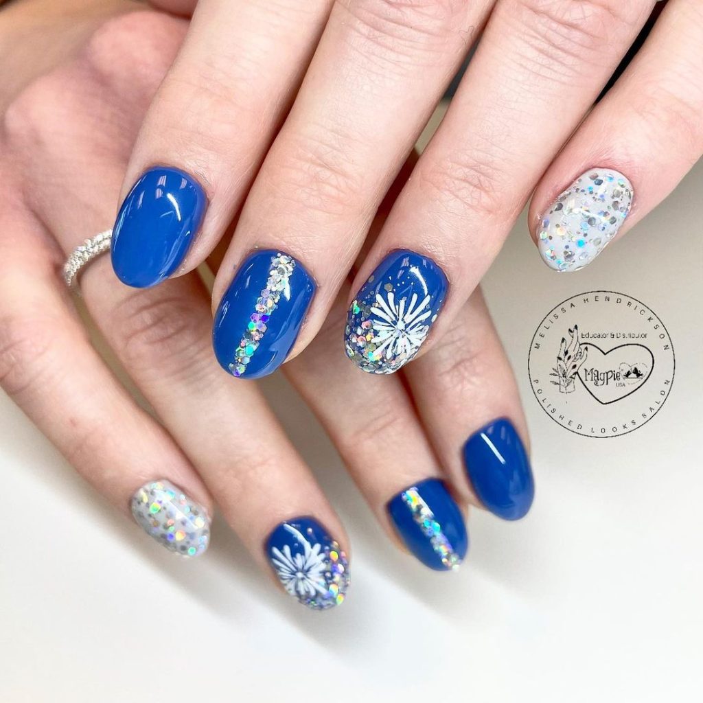 snow blue Short Blue Gel Nails