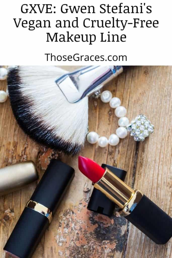 make up kit with red lipstick under title GXVE: Gwen Stefani's Vegan and Cruelty-Free Makeup Line