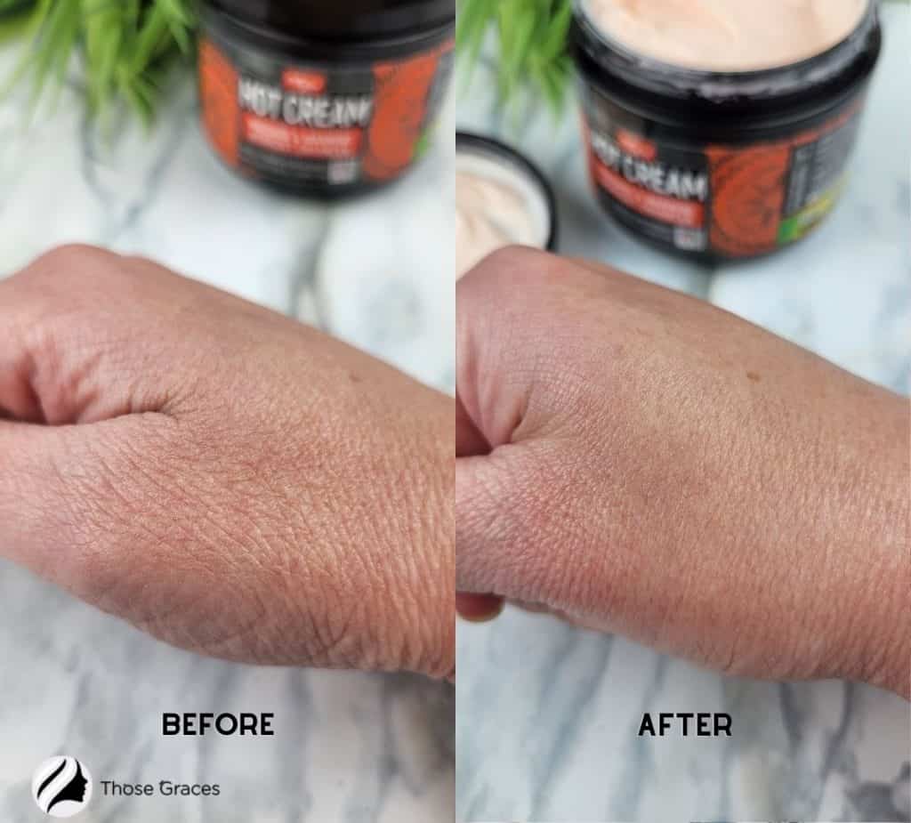 before and after picture of a hand after using Mary ann cream
