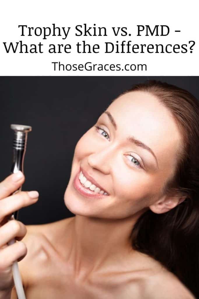 A lady with gorgeous skin holding a microdermabrasion tool