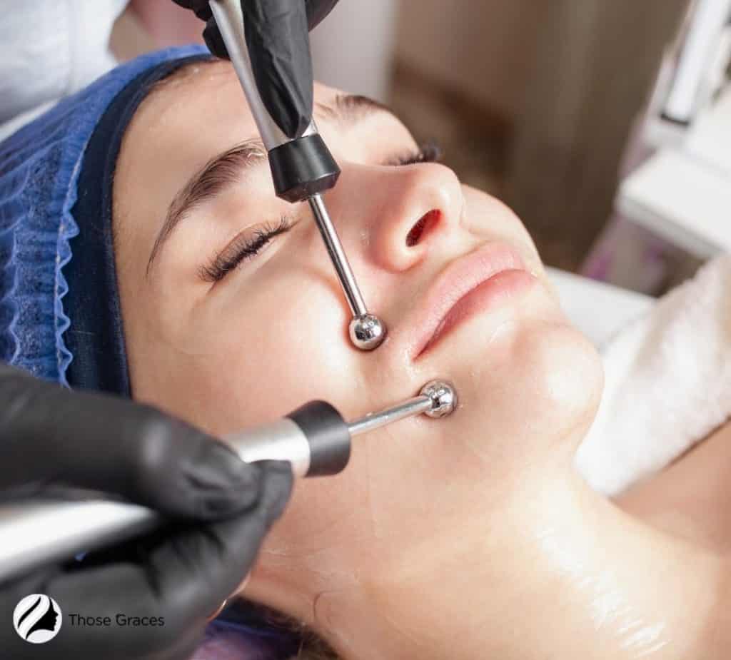 lady undergoing microcurrent facial