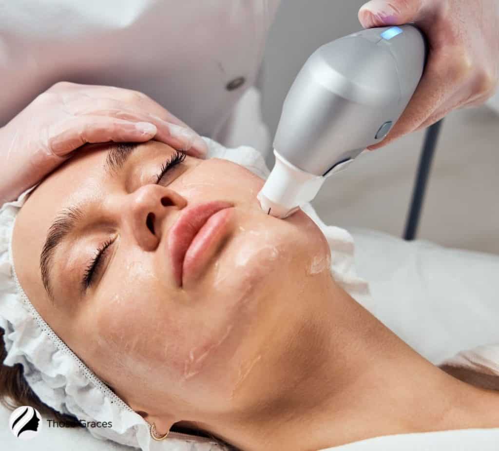 Lady getting microdermabrasion facial under title Microderm Glo vs Mini