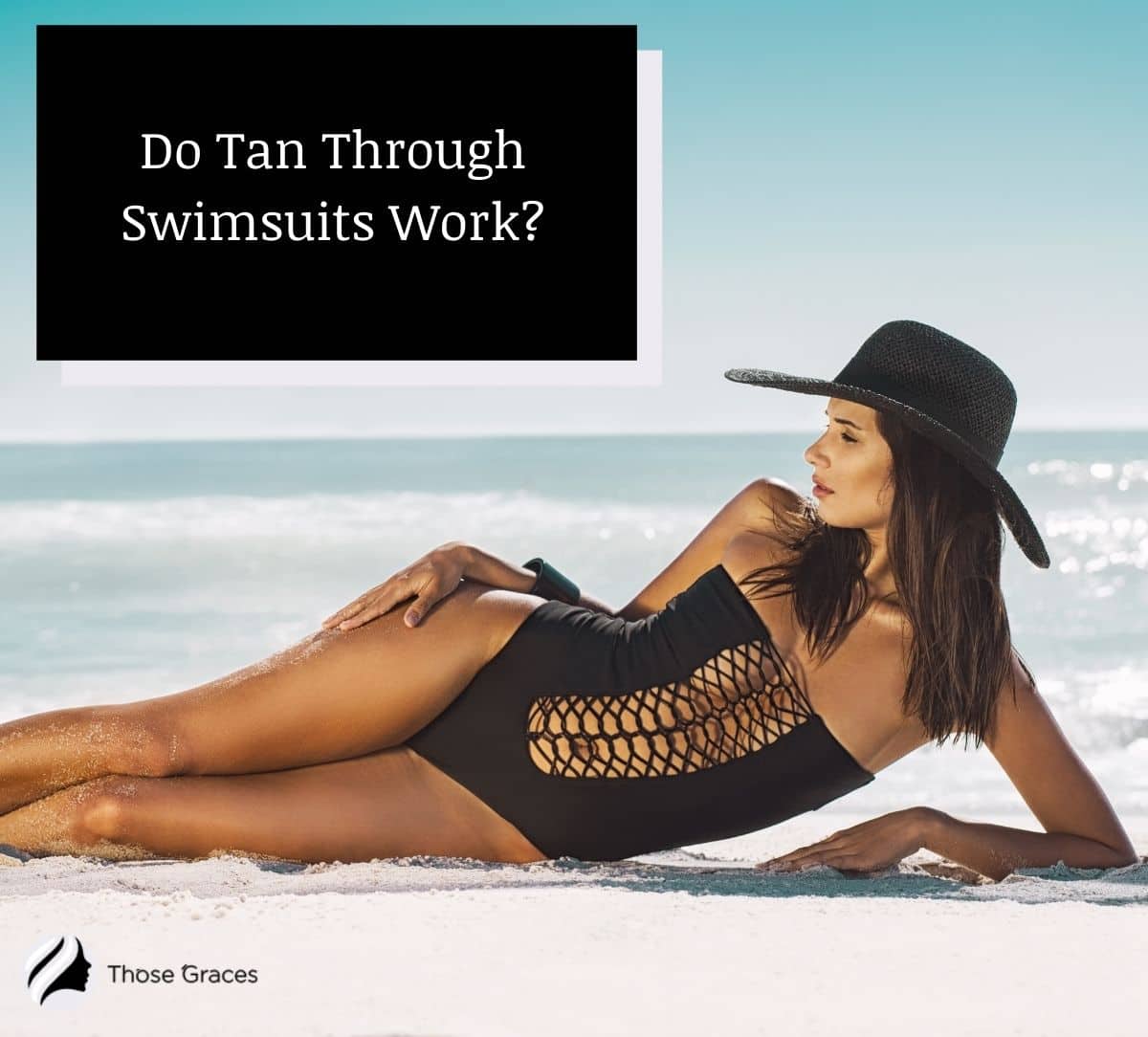 lady wearing a black swimsuit at the beach but Do Tan Through Swimwear Work?