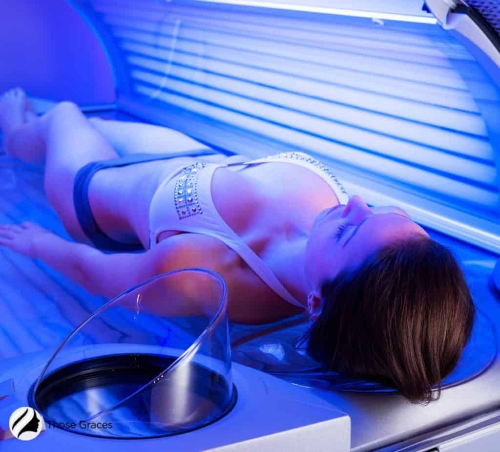 a woman in a tanning bed