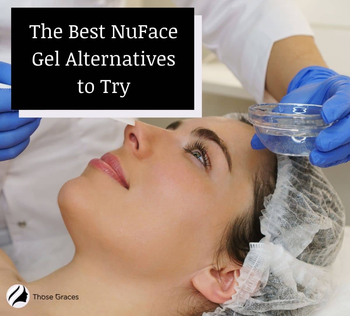 assistant putting on some nuface gel alternatives to the woman's face