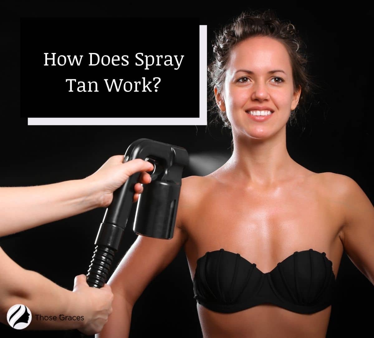lady using a spray tan to the beautiful woman