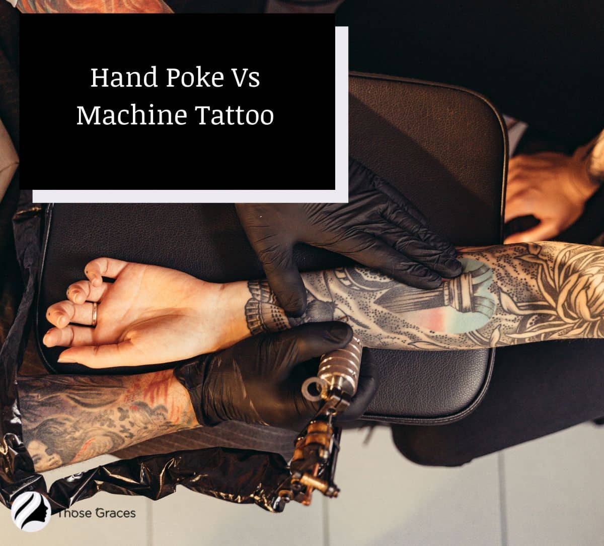 Hand Poke Vs Machine: a man tattooing the lady's arm