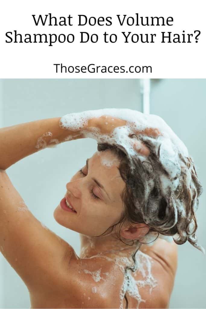 beautiful woman taking a shower and using volumizing shampoo