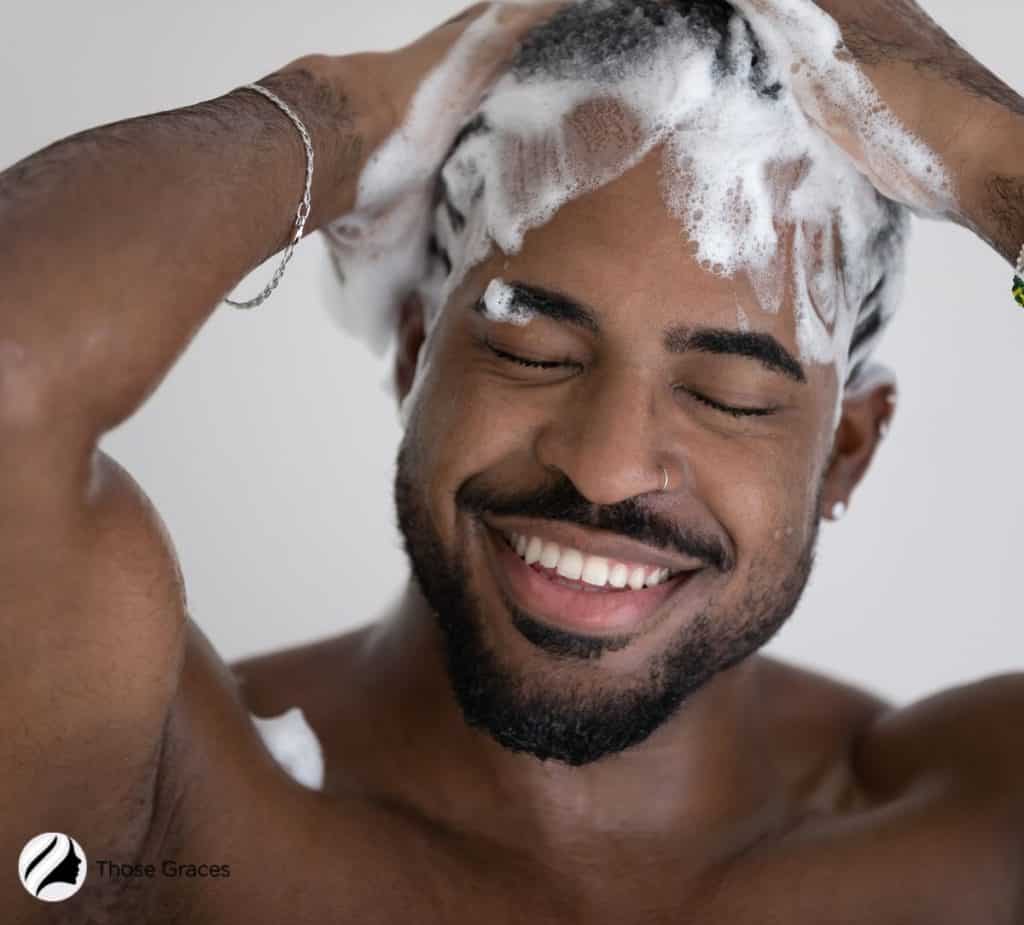 a man washing his hair