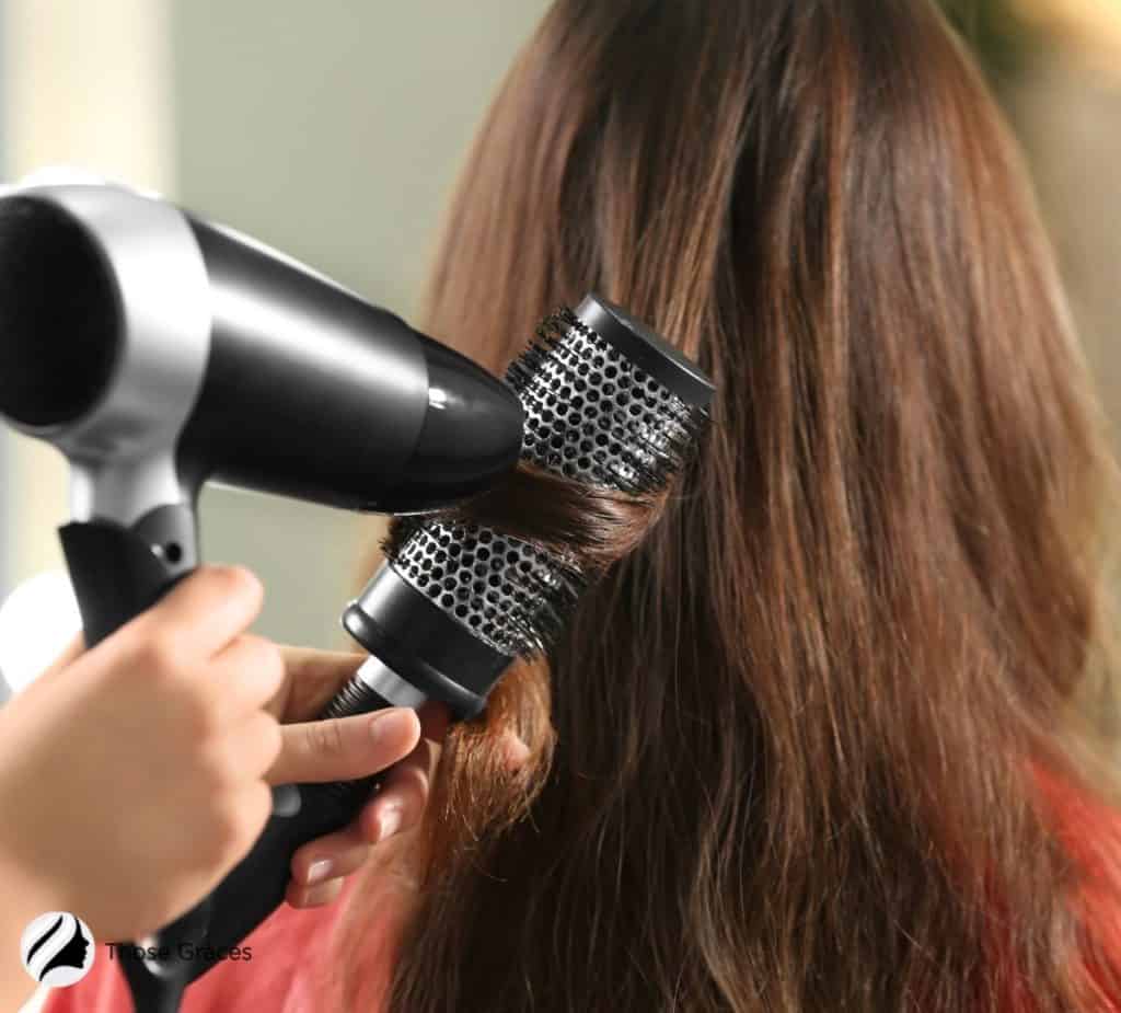 blow drying hair