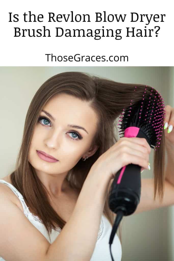 lady brushing her hair using a revlon dryer