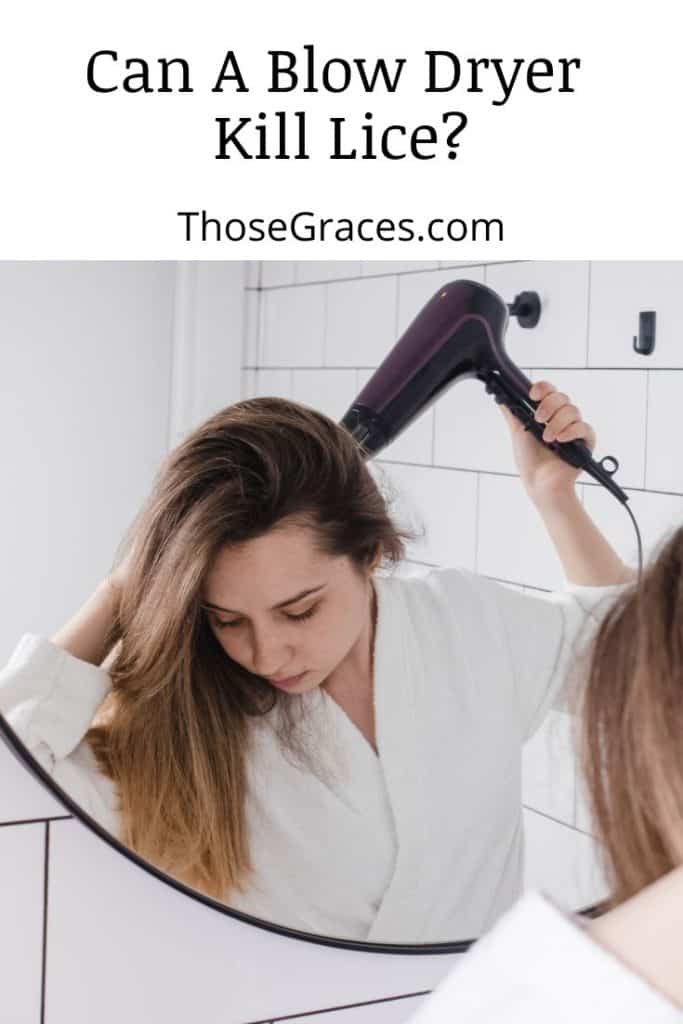lady trying to blow dry the lice on her hair